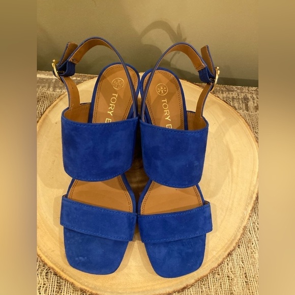 Tory Burch Selby 75mm Block Heel Sandal Silk Suede Size 9.5 Royal Blue 278$ - Picture 8 of 15